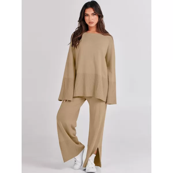 imageANRABESS Women 2 Piece Outfits Sweatsuit Oversized Knit Pullover and Drawstring Wide Leg Pants Sweater SetsLight Yellow