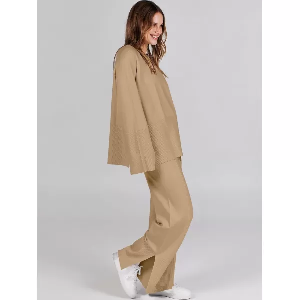 imageANRABESS Women 2 Piece Outfits Sweatsuit Oversized Knit Pullover and Drawstring Wide Leg Pants Sweater SetsLight Yellow