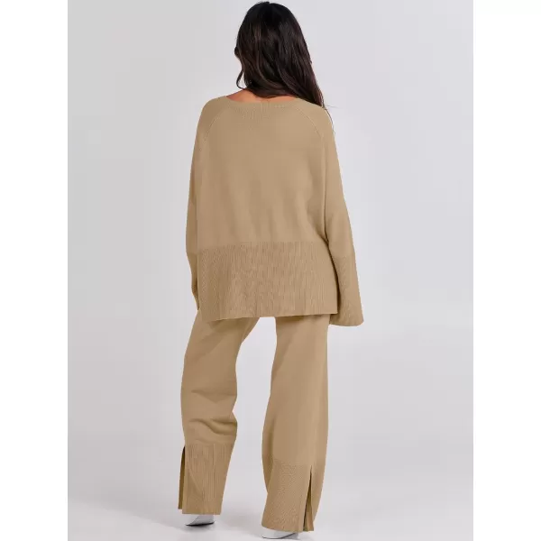 imageANRABESS Women 2 Piece Outfits Sweatsuit Oversized Knit Pullover and Drawstring Wide Leg Pants Sweater SetsLight Yellow