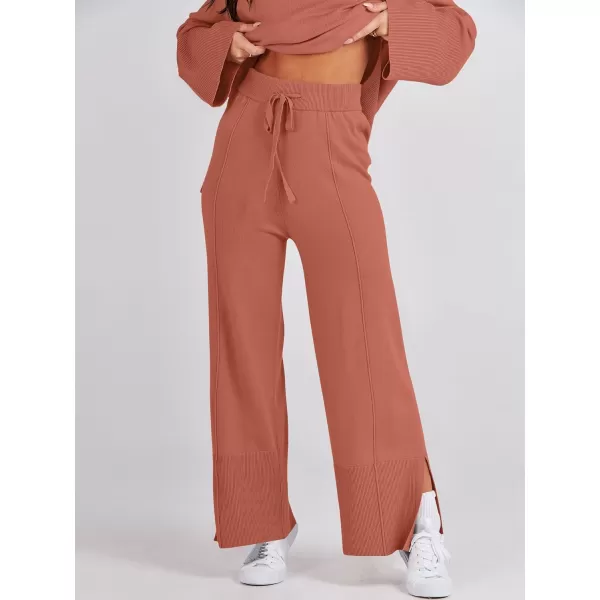 imageANRABESS Women 2 Piece Outfits Sweatsuit Oversized Knit Pullover and Drawstring Wide Leg Pants Sweater SetsRust
