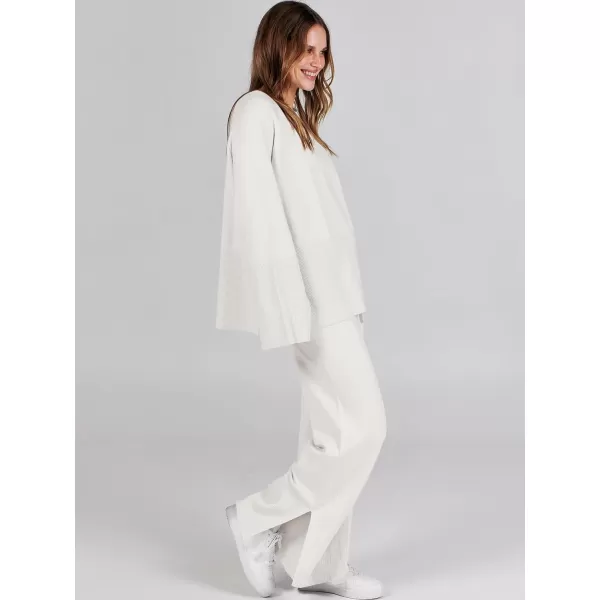 imageANRABESS Women 2 Piece Outfits Sweatsuit Oversized Knit Pullover and Drawstring Wide Leg Pants Sweater SetsWhite