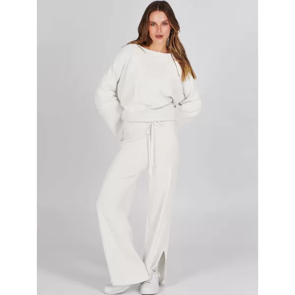imageANRABESS Women 2 Piece Outfits Sweatsuit Oversized Knit Pullover and Drawstring Wide Leg Pants Sweater SetsWhite