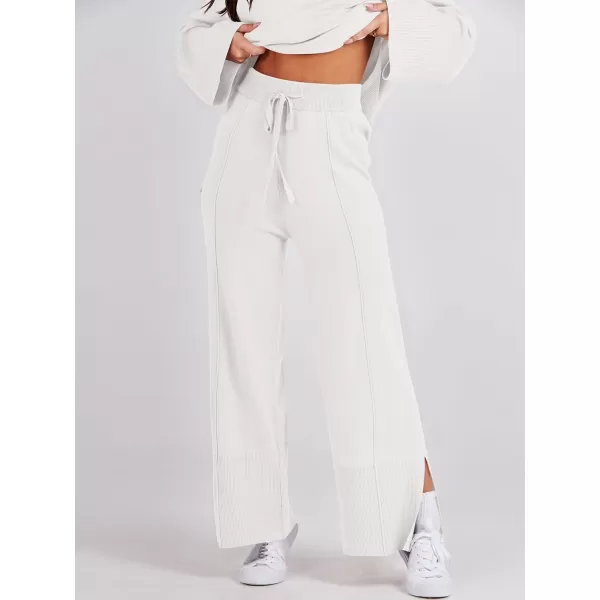 imageANRABESS Women 2 Piece Outfits Sweatsuit Oversized Knit Pullover and Drawstring Wide Leg Pants Sweater SetsWhite