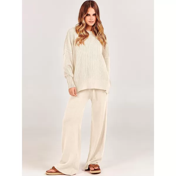 imageANRABESS Women 2 Piece Outfits Sweatsuit Oversized Sweater Set amp Wide Leg Pants Fall Chunky Lounge SetAprticot