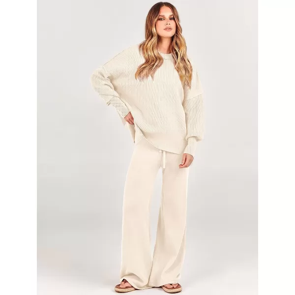 imageANRABESS Women 2 Piece Outfits Sweatsuit Oversized Sweater Set amp Wide Leg Pants Fall Chunky Lounge SetAprticot