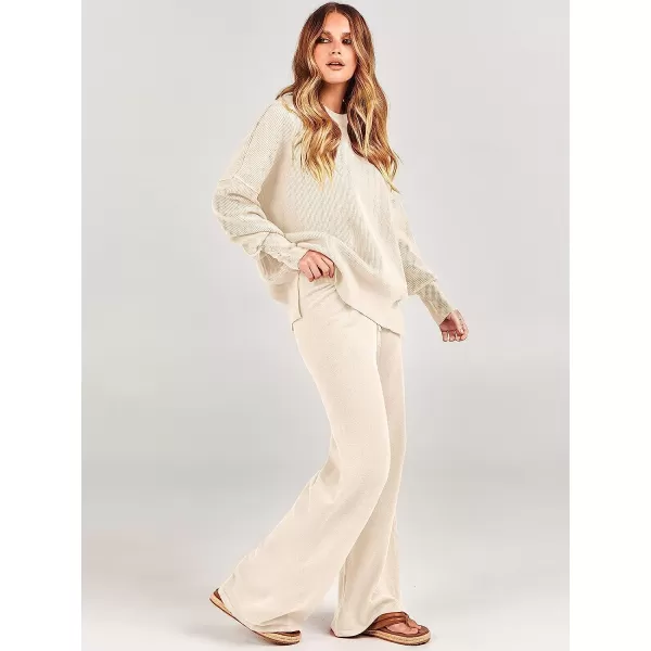 imageANRABESS Women 2 Piece Outfits Sweatsuit Oversized Sweater Set amp Wide Leg Pants Fall Chunky Lounge SetAprticot