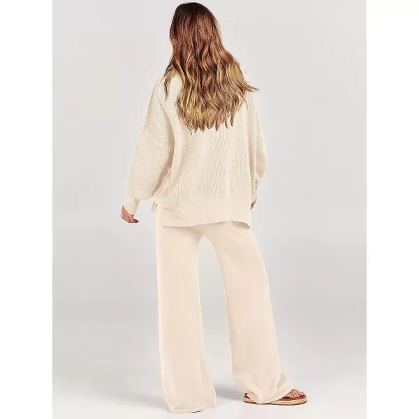 imageANRABESS Women 2 Piece Outfits Sweatsuit Oversized Sweater Set amp Wide Leg Pants Fall Chunky Lounge SetAprticot