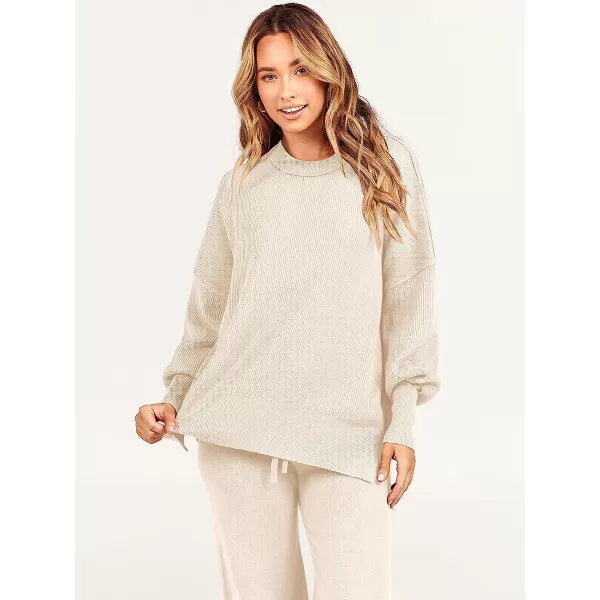 imageANRABESS Women 2 Piece Outfits Sweatsuit Oversized Sweater Set amp Wide Leg Pants Fall Chunky Lounge SetAprticot