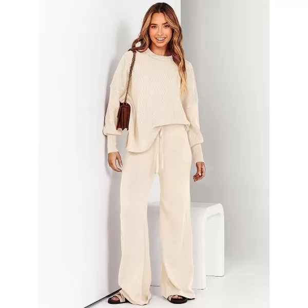 imageANRABESS Women 2 Piece Outfits Sweatsuit Oversized Sweater Set amp Wide Leg Pants Fall Chunky Lounge SetAprticot