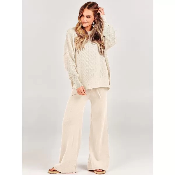 imageANRABESS Women 2 Piece Outfits Sweatsuit Oversized Sweater Set amp Wide Leg Pants Fall Chunky Lounge SetAprticot