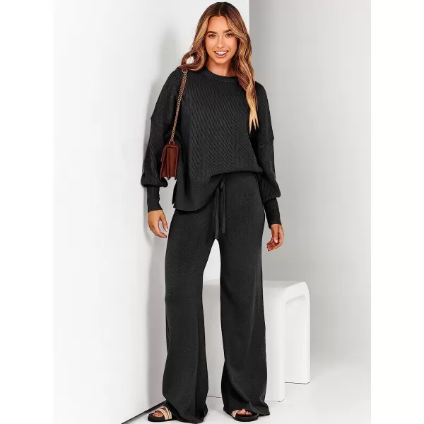 imageANRABESS Women 2 Piece Outfits Sweatsuit Oversized Sweater Set amp Wide Leg Pants Fall Chunky Lounge SetBlack