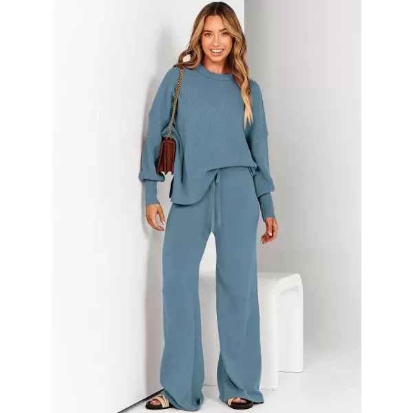 imageANRABESS Women 2 Piece Outfits Sweatsuit Oversized Sweater Set amp Wide Leg Pants Fall Chunky Lounge SetBlue