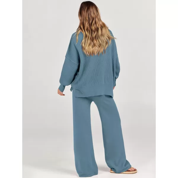 imageANRABESS Women 2 Piece Outfits Sweatsuit Oversized Sweater Set amp Wide Leg Pants Fall Chunky Lounge SetBlue