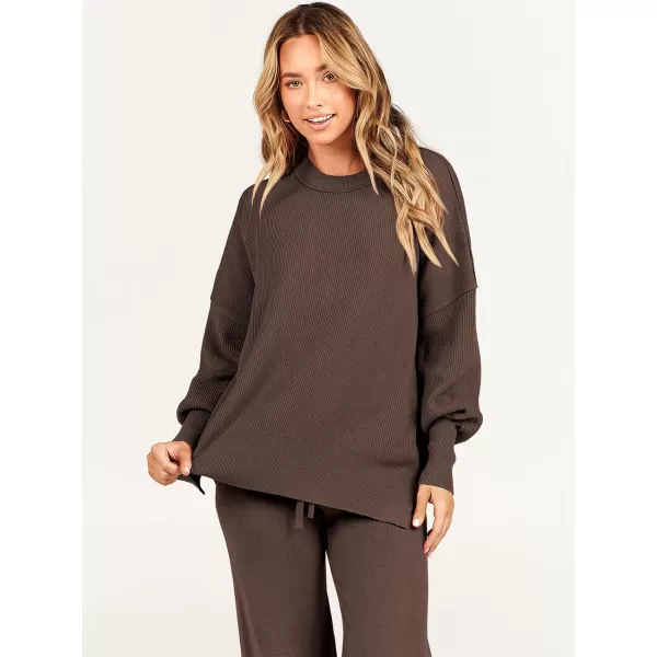 imageANRABESS Women 2 Piece Outfits Sweatsuit Oversized Sweater Set amp Wide Leg Pants Fall Chunky Lounge SetCoffee