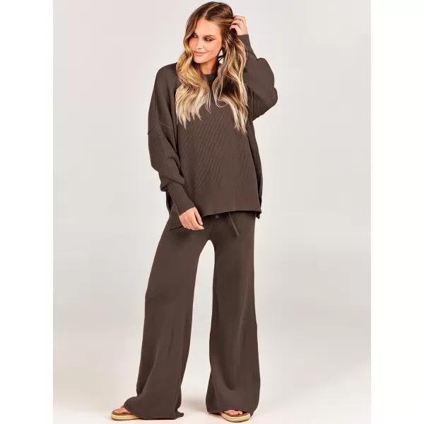 imageANRABESS Women 2 Piece Outfits Sweatsuit Oversized Sweater Set amp Wide Leg Pants Fall Chunky Lounge SetCoffee