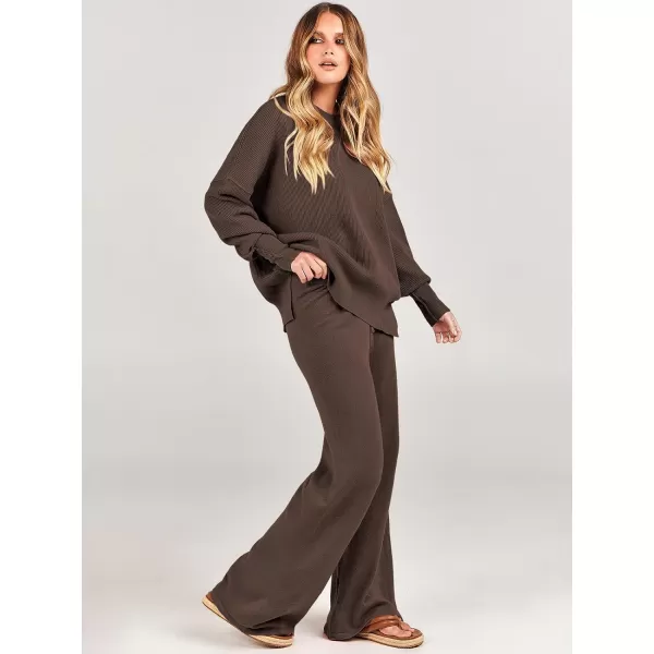 imageANRABESS Women 2 Piece Outfits Sweatsuit Oversized Sweater Set amp Wide Leg Pants Fall Chunky Lounge SetCoffee
