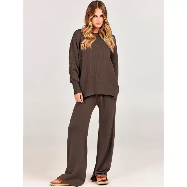 imageANRABESS Women 2 Piece Outfits Sweatsuit Oversized Sweater Set amp Wide Leg Pants Fall Chunky Lounge SetCoffee