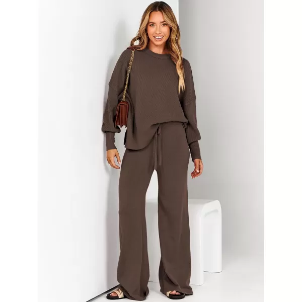 imageANRABESS Women 2 Piece Outfits Sweatsuit Oversized Sweater Set amp Wide Leg Pants Fall Chunky Lounge SetCoffee