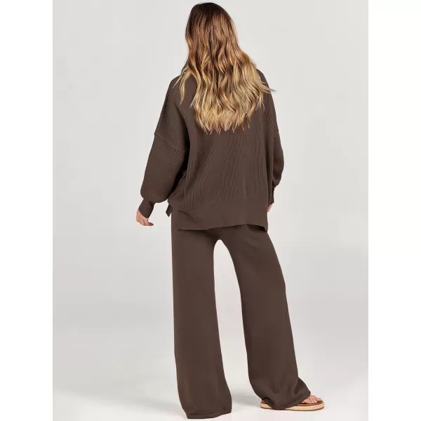 imageANRABESS Women 2 Piece Outfits Sweatsuit Oversized Sweater Set amp Wide Leg Pants Fall Chunky Lounge SetCoffee