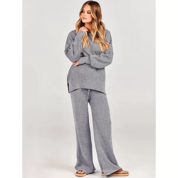 imageANRABESS Women 2 Piece Outfits Sweatsuit Oversized Sweater Set amp Wide Leg Pants Fall Chunky Lounge SetDark Grey