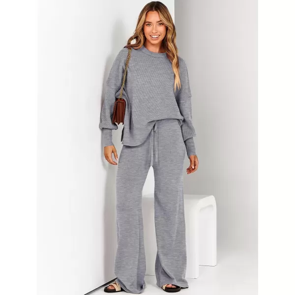 imageANRABESS Women 2 Piece Outfits Sweatsuit Oversized Sweater Set amp Wide Leg Pants Fall Chunky Lounge SetDark Grey