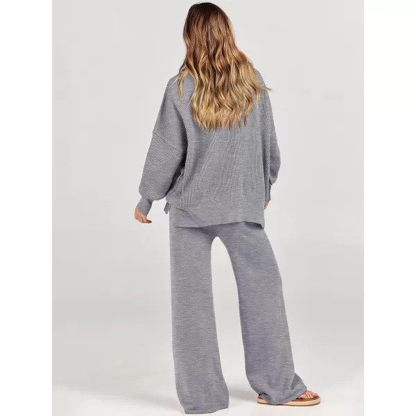 imageANRABESS Women 2 Piece Outfits Sweatsuit Oversized Sweater Set amp Wide Leg Pants Fall Chunky Lounge SetDark Grey