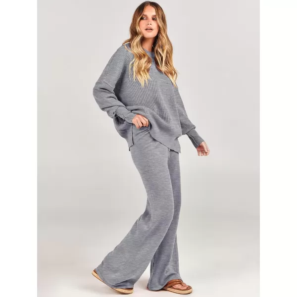 imageANRABESS Women 2 Piece Outfits Sweatsuit Oversized Sweater Set amp Wide Leg Pants Fall Chunky Lounge SetDark Grey