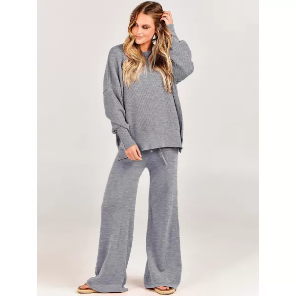 imageANRABESS Women 2 Piece Outfits Sweatsuit Oversized Sweater Set amp Wide Leg Pants Fall Chunky Lounge SetDark Grey