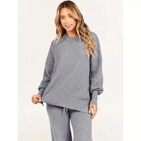 imageANRABESS Women 2 Piece Outfits Sweatsuit Oversized Sweater Set amp Wide Leg Pants Fall Chunky Lounge SetDark Grey
