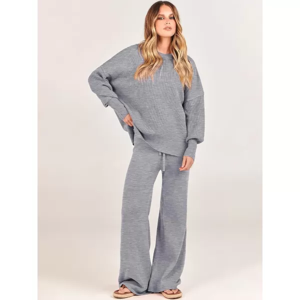 imageANRABESS Women 2 Piece Outfits Sweatsuit Oversized Sweater Set amp Wide Leg Pants Fall Chunky Lounge SetDark Grey
