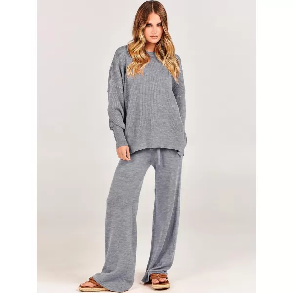 imageANRABESS Women 2 Piece Outfits Sweatsuit Oversized Sweater Set amp Wide Leg Pants Fall Chunky Lounge SetDark Grey