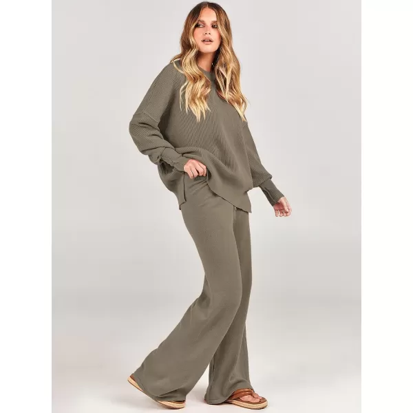 imageANRABESS Women 2 Piece Outfits Sweatsuit Oversized Sweater Set amp Wide Leg Pants Fall Chunky Lounge SetDeep Apricot