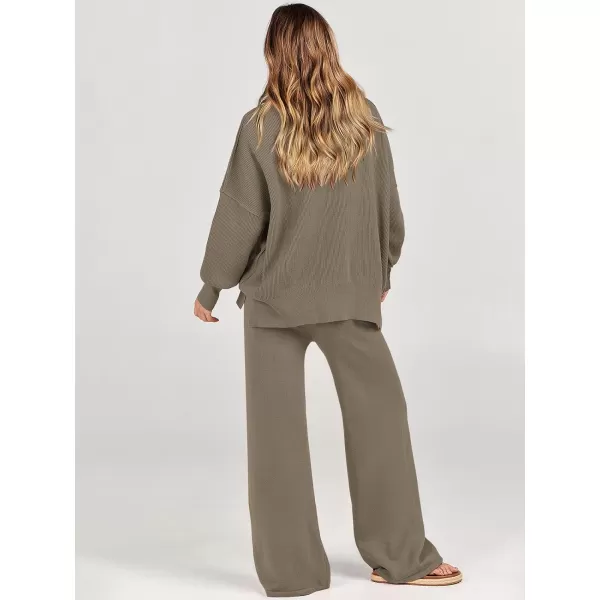 imageANRABESS Women 2 Piece Outfits Sweatsuit Oversized Sweater Set amp Wide Leg Pants Fall Chunky Lounge SetDeep Apricot