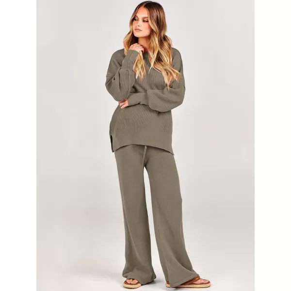 imageANRABESS Women 2 Piece Outfits Sweatsuit Oversized Sweater Set amp Wide Leg Pants Fall Chunky Lounge SetDeep Apricot