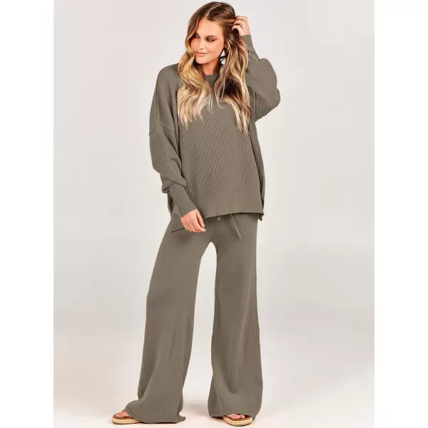 imageANRABESS Women 2 Piece Outfits Sweatsuit Oversized Sweater Set amp Wide Leg Pants Fall Chunky Lounge SetDeep Apricot