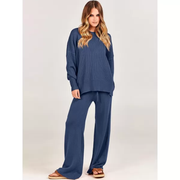 imageANRABESS Women 2 Piece Outfits Sweatsuit Oversized Sweater Set amp Wide Leg Pants Fall Chunky Lounge SetDusty Blue