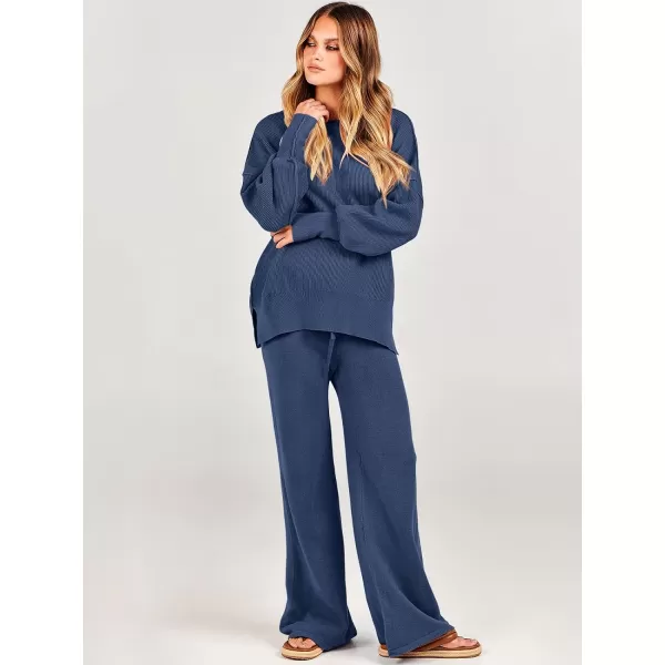 imageANRABESS Women 2 Piece Outfits Sweatsuit Oversized Sweater Set amp Wide Leg Pants Fall Chunky Lounge SetDusty Blue