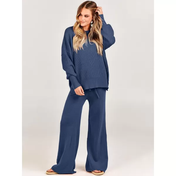 imageANRABESS Women 2 Piece Outfits Sweatsuit Oversized Sweater Set amp Wide Leg Pants Fall Chunky Lounge SetDusty Blue