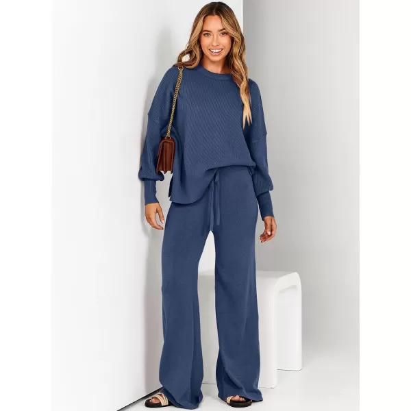 imageANRABESS Women 2 Piece Outfits Sweatsuit Oversized Sweater Set amp Wide Leg Pants Fall Chunky Lounge SetDusty Blue