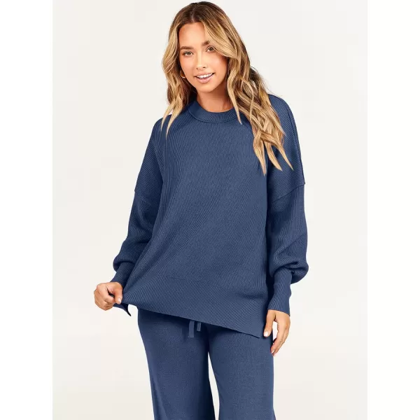 imageANRABESS Women 2 Piece Outfits Sweatsuit Oversized Sweater Set amp Wide Leg Pants Fall Chunky Lounge SetDusty Blue