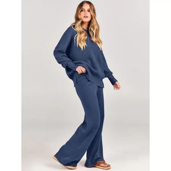 imageANRABESS Women 2 Piece Outfits Sweatsuit Oversized Sweater Set amp Wide Leg Pants Fall Chunky Lounge SetDusty Blue