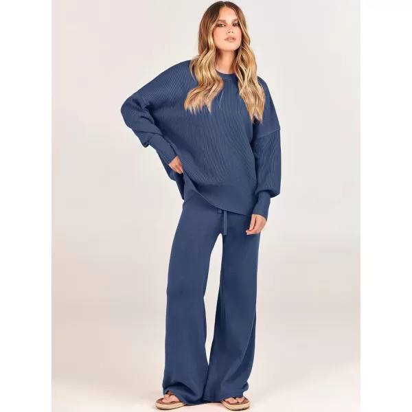 imageANRABESS Women 2 Piece Outfits Sweatsuit Oversized Sweater Set amp Wide Leg Pants Fall Chunky Lounge SetDusty Blue