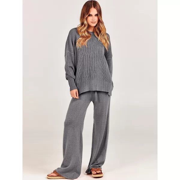 imageANRABESS Women 2 Piece Outfits Sweatsuit Oversized Sweater Set amp Wide Leg Pants Fall Chunky Lounge SetGray