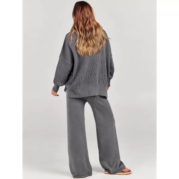 imageANRABESS Women 2 Piece Outfits Sweatsuit Oversized Sweater Set amp Wide Leg Pants Fall Chunky Lounge SetGray