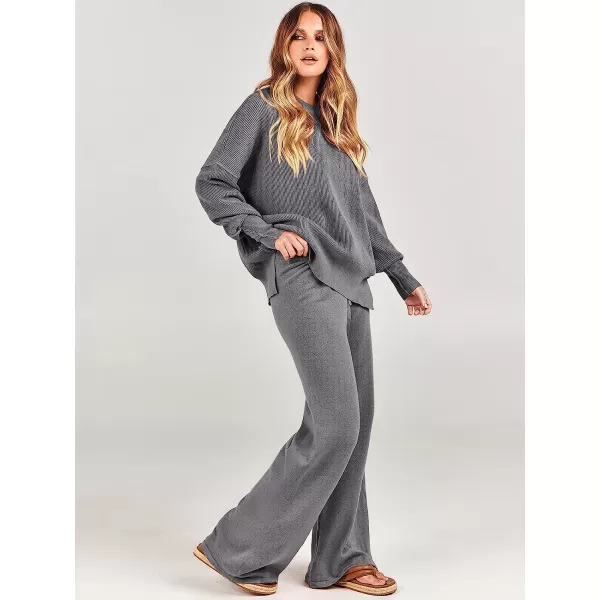 imageANRABESS Women 2 Piece Outfits Sweatsuit Oversized Sweater Set amp Wide Leg Pants Fall Chunky Lounge SetGray