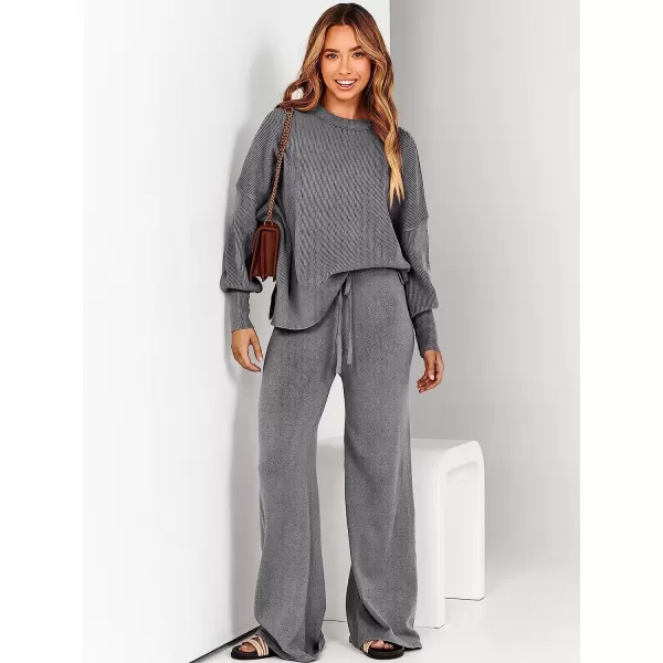 imageANRABESS Women 2 Piece Outfits Sweatsuit Oversized Sweater Set amp Wide Leg Pants Fall Chunky Lounge SetGray