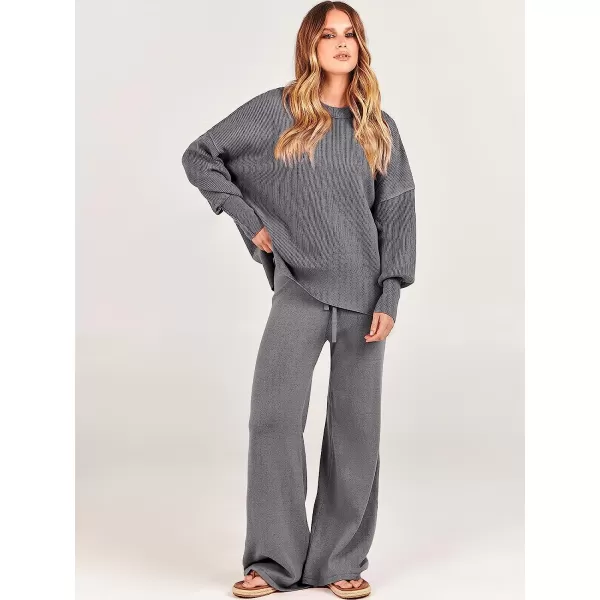 imageANRABESS Women 2 Piece Outfits Sweatsuit Oversized Sweater Set amp Wide Leg Pants Fall Chunky Lounge SetGray