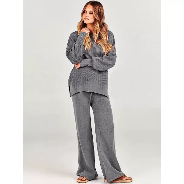 imageANRABESS Women 2 Piece Outfits Sweatsuit Oversized Sweater Set amp Wide Leg Pants Fall Chunky Lounge SetGray