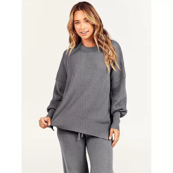 imageANRABESS Women 2 Piece Outfits Sweatsuit Oversized Sweater Set amp Wide Leg Pants Fall Chunky Lounge SetGray