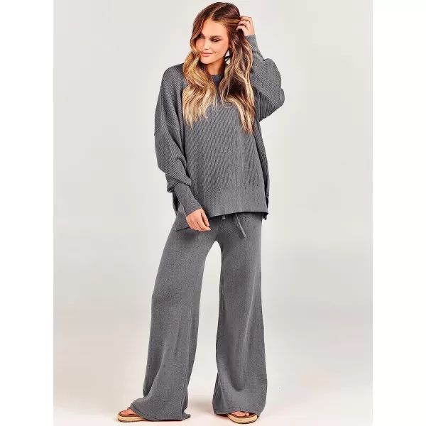 imageANRABESS Women 2 Piece Outfits Sweatsuit Oversized Sweater Set amp Wide Leg Pants Fall Chunky Lounge SetGray